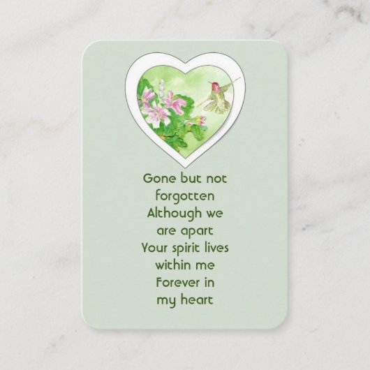 Memorial Foto Gebet Wasserfarbe Hummingbird Bird Visitenkarte (Vorderseite)