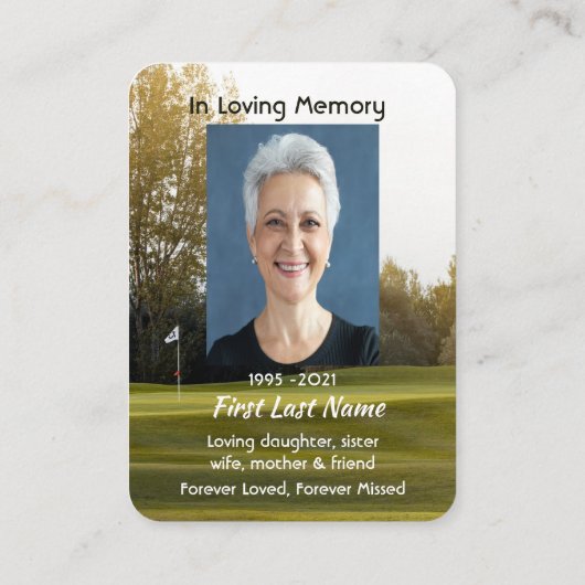 Memorial Foto Gedicht Golfer Golfplatz Golfspielen Visitenkarte (Rückseite)