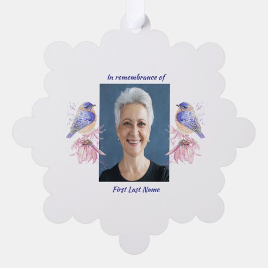 Memorial Foto Geem Bluebird Garden Bird Ornament Karte (Rückseite)