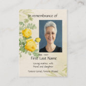 Memorial Foto Gelbe Rosen Garten Blume Visitenkarte (Rückseite)