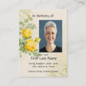 Memorial Foto Gelbe Rosen Garten Blume Visitenkarte (Rückseite)