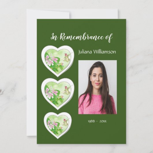 Memorial Foto Hummingbird Garden Bird Einladung (Vorderseite)