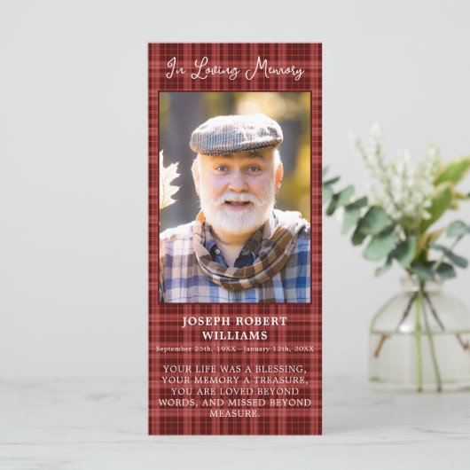 Memorial Foto Kariert Beerdigung Gebet Lesezeichen (Stehend Vorderseite)