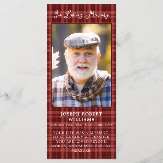 Memorial Foto Kariert Beerdigung Gebet Lesezeichen (Vorderseite)