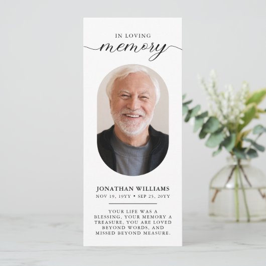 Memorial Foto Minimale Beerdigungskarte (Stehend Vorderseite)