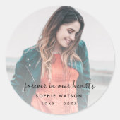 Memorial Foto Moderne Stilvolle Beerdigung Runder Aufkleber (Vorderseite)