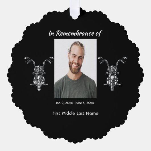 Memorial Foto Motorrad Ornament Karte (Vorderseite)
