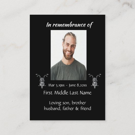 Memorial Foto Motorrad Visitenkarte (Rückseite)