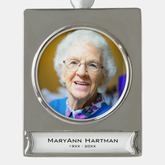 Memorial Foto Personalisiert Banner-Ornament Silber (Vorderseite)