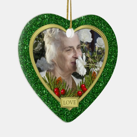 Memorial Foto Pine Boughs Berries Grün Weihnachten Keramikornament (Rechts)