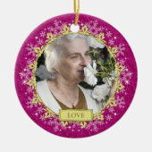 Memorial Foto Pink Snowflakes Weihnachten Keramikornament (Vorne)