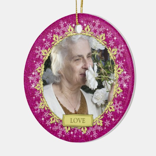 Memorial Foto Pink Snowflakes Weihnachten Keramikornament (Links)