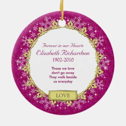Memorial Foto Pink Snowflakes Weihnachten Keramikornament (Hinten)