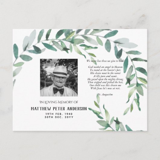 Memorial Foto Postcard mit Verse Green Blätter Postkarte (Vorderseite)