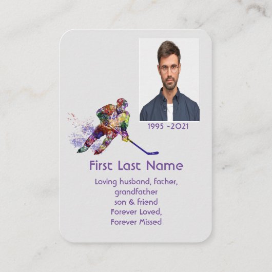 Memorial Foto Prayer Hockey Player Sport Visitenkarte (Rückseite)