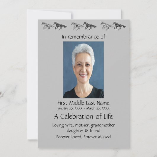 Memorial Foto Service Graphic Art Pferde Einladung (Rückseite)