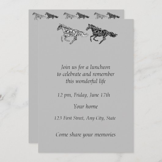 Memorial Foto Service Graphic Art Pferde Einladung (Vorne/Hinten)