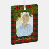 Memorial Foto Tartan Kariert Pine Boughs Weihnacht Ornament Aus Metall (Vorderseite Rechts)