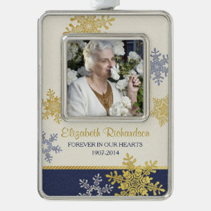 Memorial Foto Template Weihnachten Gold Navy Blue Rahmen-Ornament Silber