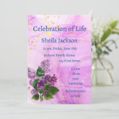 Memorial Foto Watercolor Lilac Garden Blume Einladung (Stehend Vorderseite)