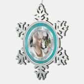 Memorial Foto Weihnachten Aquamarin Silver Schneeflocken Zinn-Ornament (Rechts)