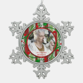 Memorial Foto Weihnachten Holly Berries Schneeflocken Zinn-Ornament