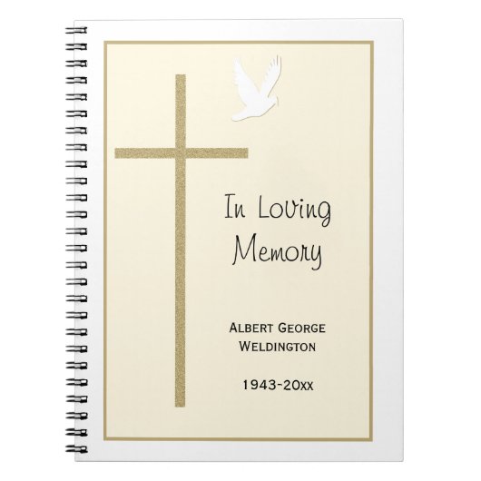 Memorial Funeral Gästebuch Notebook Cross Dove Notizblock (Vorderseite)