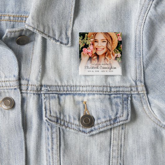 Memorial Funeral Modern Simple Cursive Foto Button (Beispiel)
