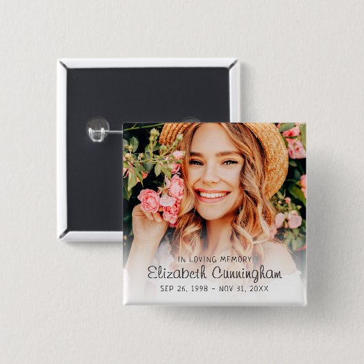 Memorial Funeral Modern Simple Cursive Foto Button (Vorne & Hinten)