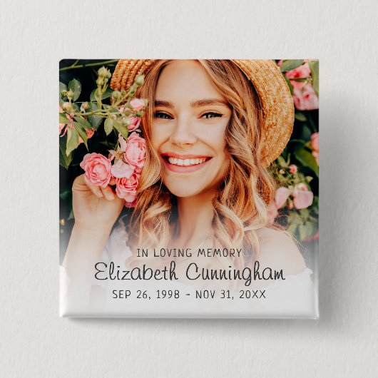Memorial Funeral Modern Simple Cursive Foto Button (Vorderseite)
