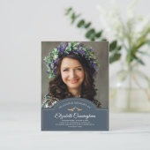 Memorial Funeral Monogram Classic Foto Vielen Dank Postkarte (Stehend Vorderseite)