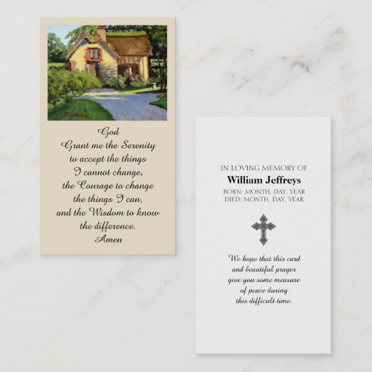 Memorial Funeral Serenity Prayer Card Visitenkarte (Vorne/Hinten)
