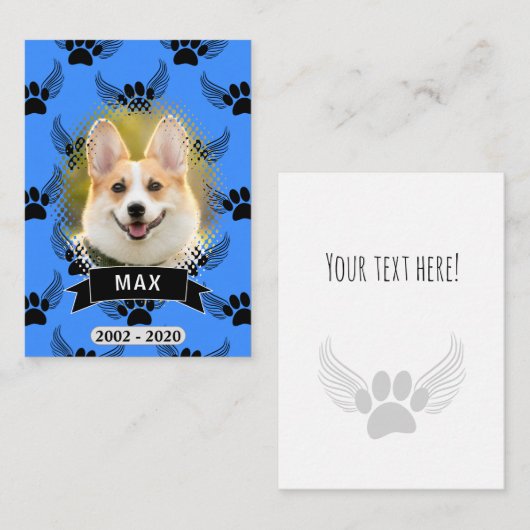 Memorial für Dog Pet Custom Blue Mitteilungskarte (Vorne/Hinten)