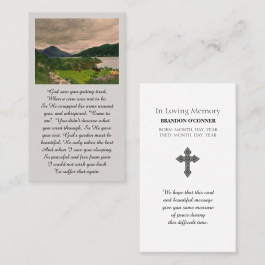 Memorial Green Orange Blue Sympathy Card Visitenkarte (Vorne/Hinten)