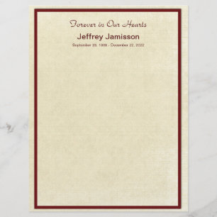 Memorial Guest Book Filler Paper Seiten, Creme