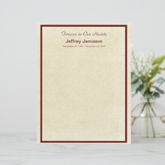Memorial Guest Book Filler Paper Seiten, Creme (Stehend Vorderseite)