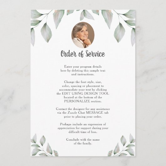 Memorial Heart Foto Collage Grünes Programm (Rückseite)