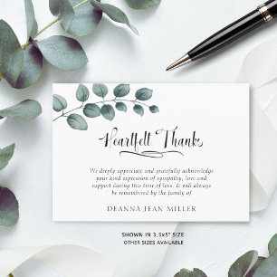 Memorial Heartfelt Dank Watercolor Green Blätter Dankeskarte