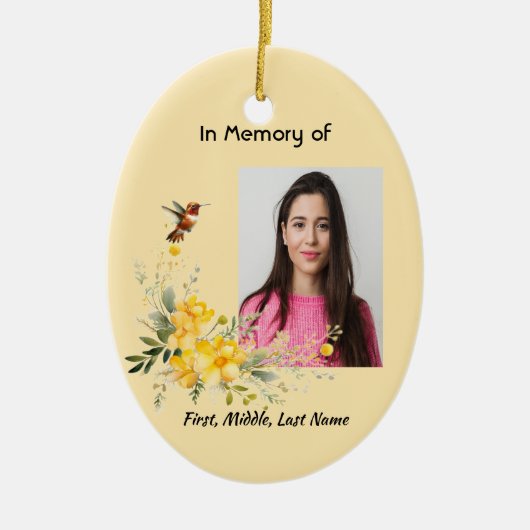 Memorial Hummingbird Yellow Roses Keramik Ornament (Vorne)