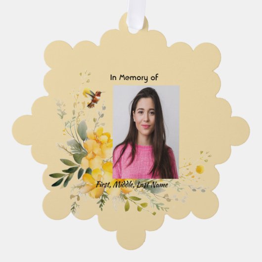 Memorial Hummingbird Yellow Roses Ornament Karte (Vorderseite)