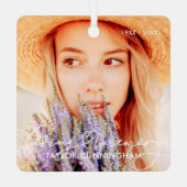 Memorial in Love Memory Modern Heart Foto Ornament Aus Metall (Rückseite)