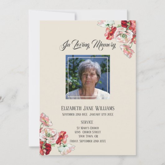 Memorial in Love Memory| Mohn Order of Service Einladung (Vorderseite)