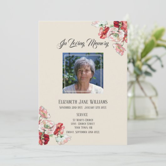 Memorial in Love Memory| Mohn Order of Service Einladung (Stehend Vorderseite)