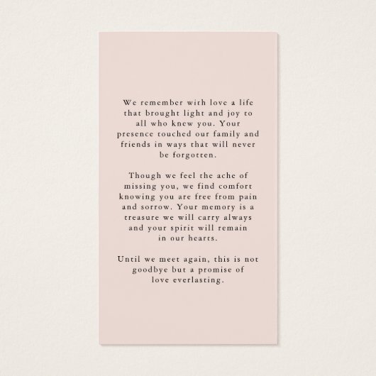 Memorial In Loving Memory Photo Prayer Card (Rückseite)