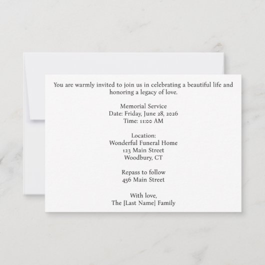 Memorial Invitation Einladung (Rückseite)