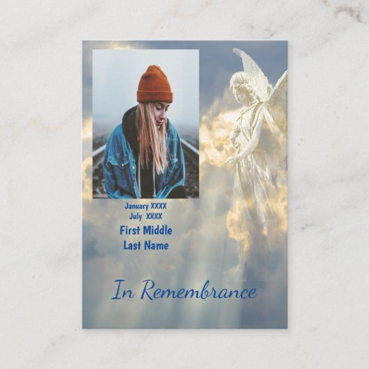 Memorial Keepake Angel Sky Clouds Visitenkarte (Vorderseite)
