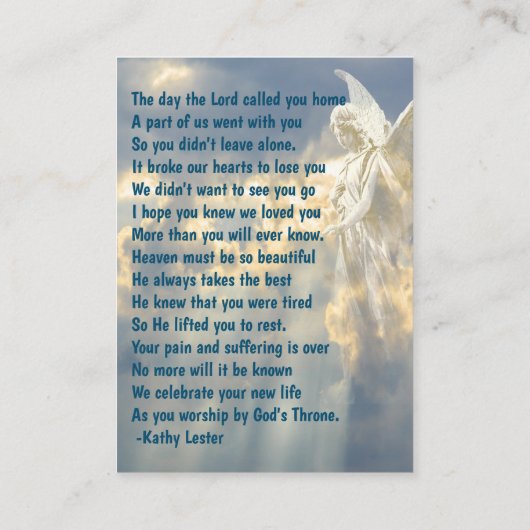 Memorial Keepake Angel Sky Clouds Visitenkarte (Rückseite)