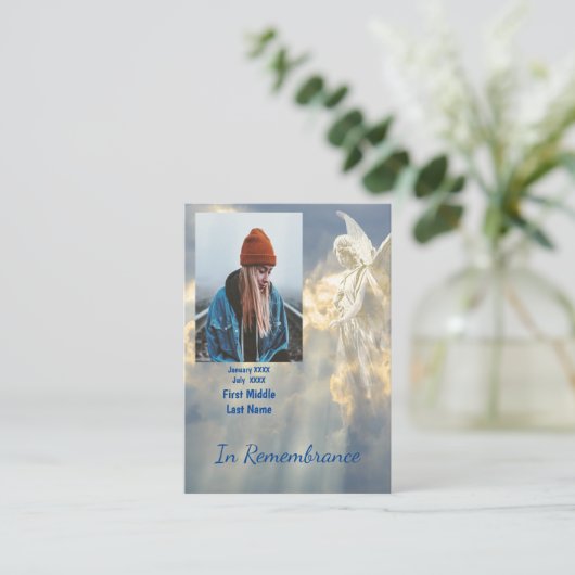 Memorial Keepake Angel Sky Clouds Visitenkarte (Stehend Vorderseite)