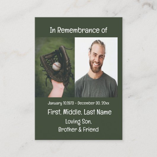 Memorial Keepake Baseball Game Player Visitenkarte (Vorderseite)