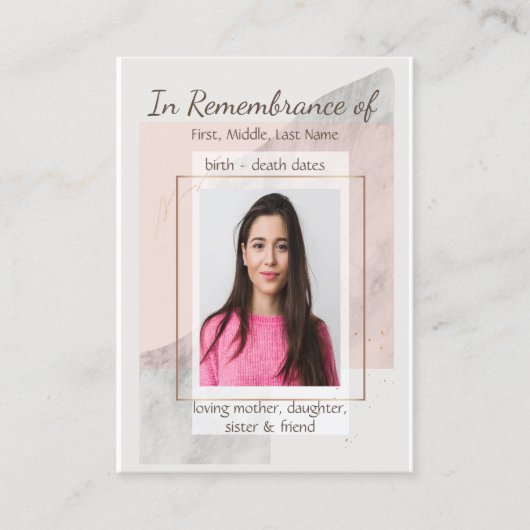 Memorial Keepake Classic Moderne Feminine Visitenkarte (Vorderseite)